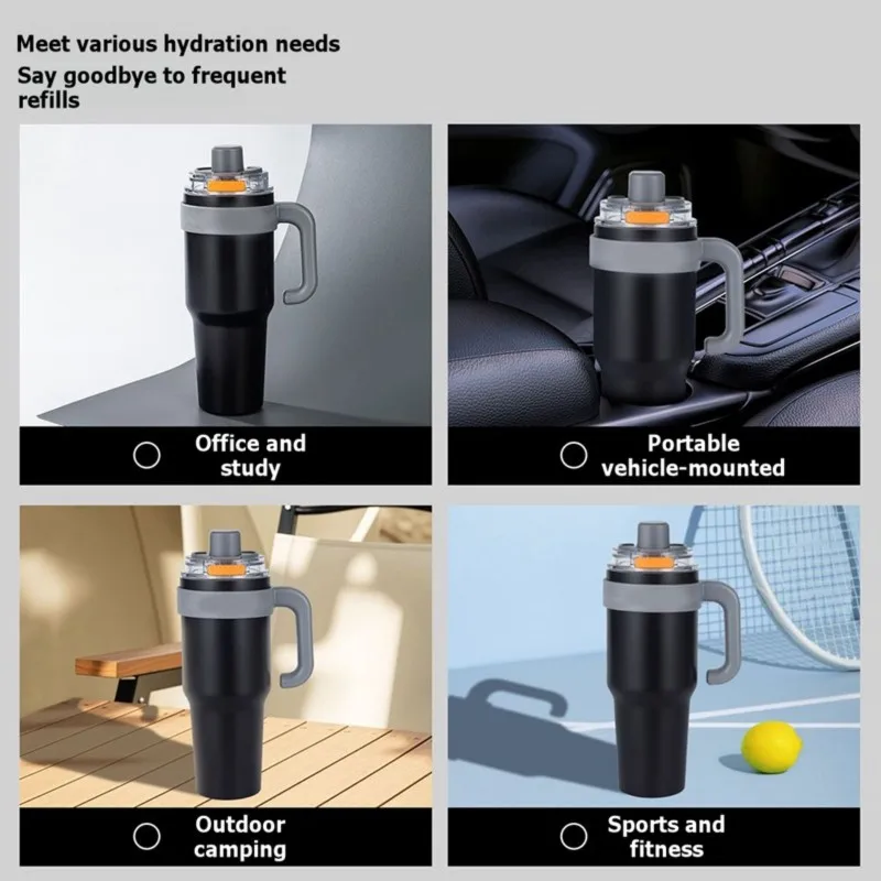 【TODAY-BUY】~@ Ceramic Inner+ Handle Insulated Tumbler with Handle, Stainless Steel Vacuum Travel Mug for Car Office Gym Outdoor