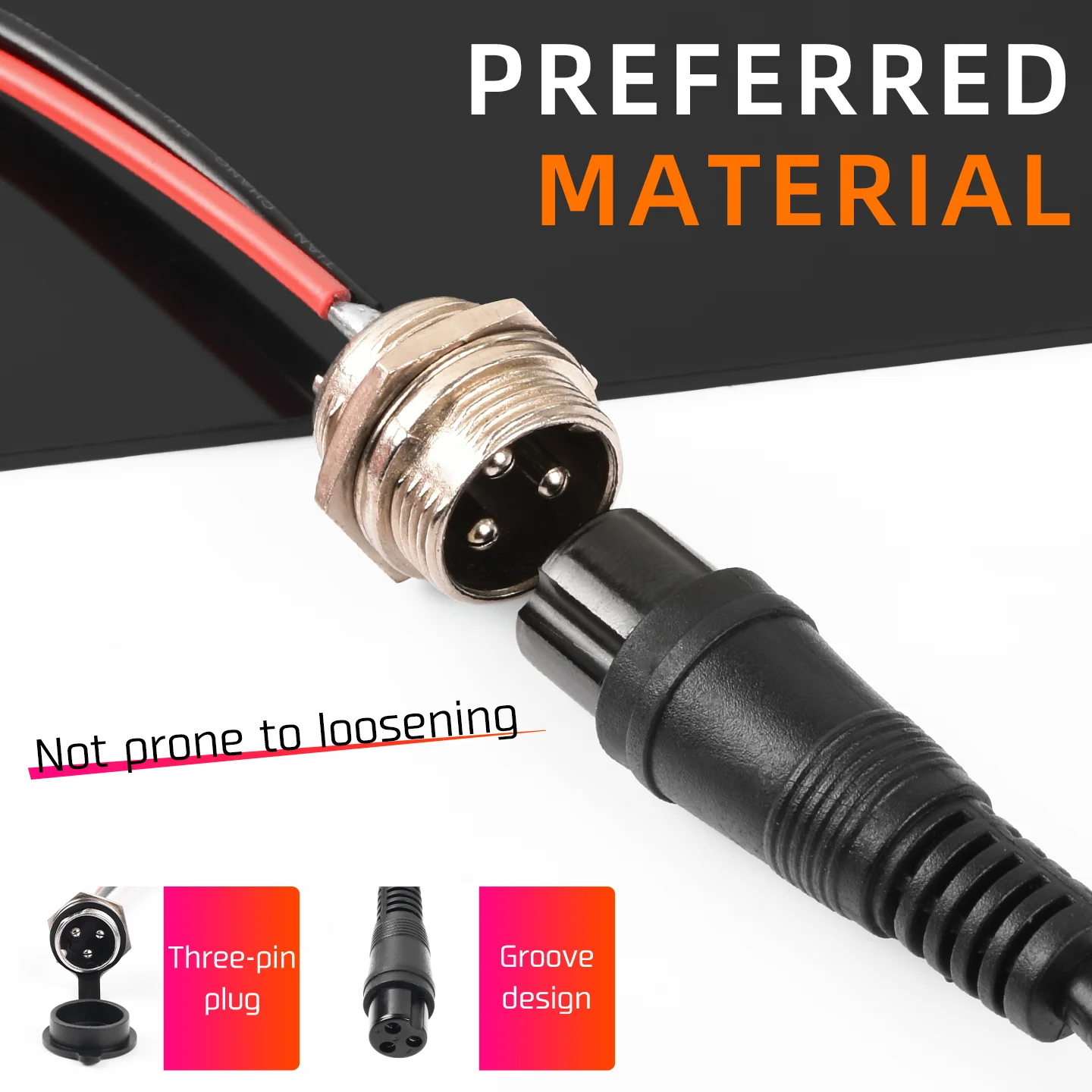 Skateboard charger cable with aviation head device, three-pin aviation charger, dust-proof and water-resistant charging port plu