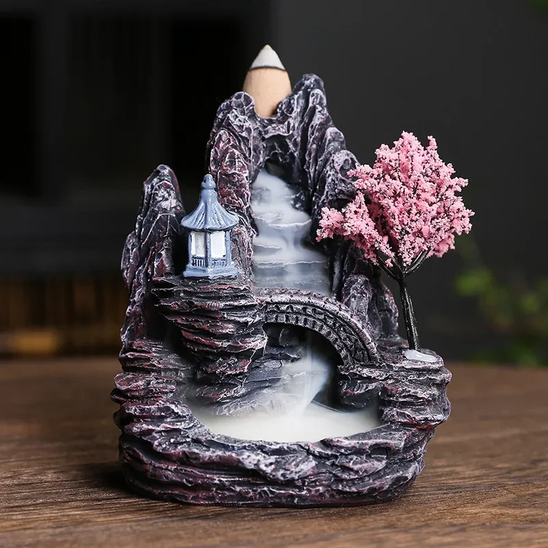 Resin Backflow Incense Home Ornament Mountains River Waterfall Reflux Incense Burners Fountain Backflow Aroma Incense Holder