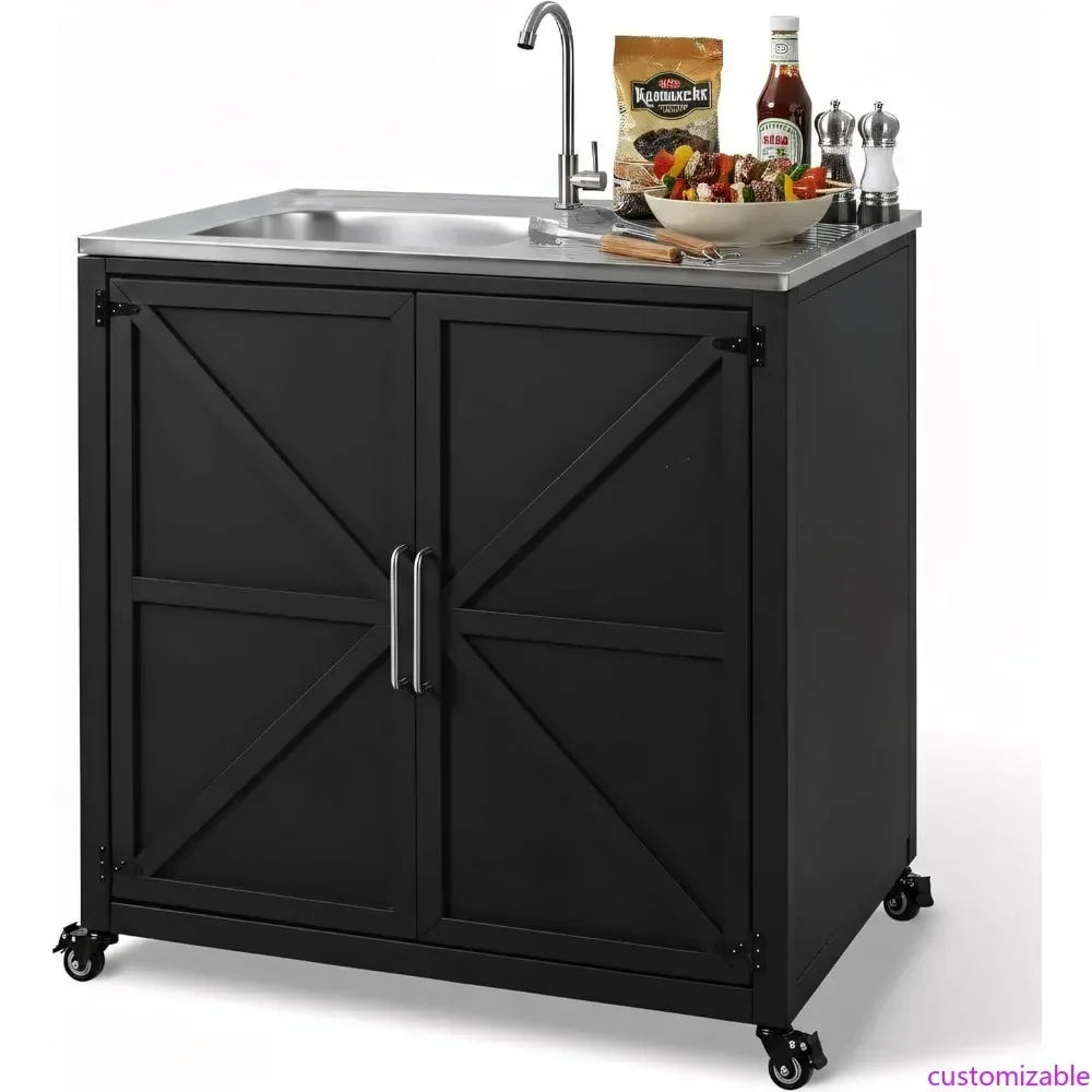 

Hot-sellingPortable Outdoor Grilling Cart with Stainless Steel Sink and Storage Cabinet