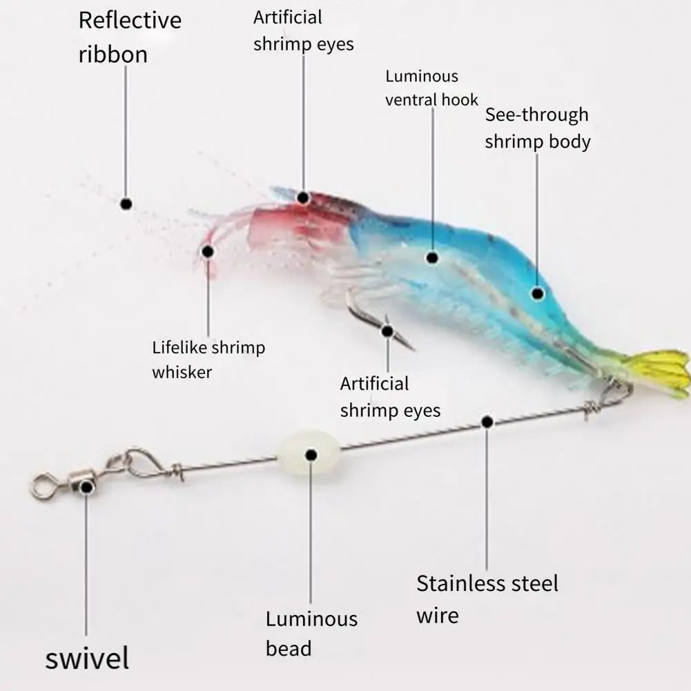 Fishing Lure with Built-in Hook Soft Fishing Lure Realistic Soft Shrimp Lure Set 5pcs 9.5cm Colorful Artificial for Freshwater