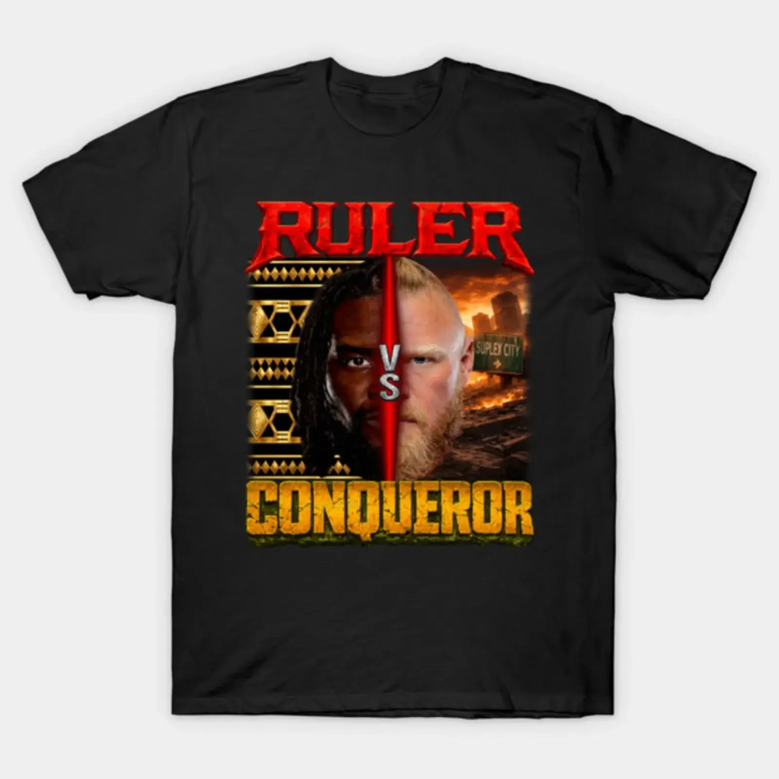 T-shirt Oba Femi Brock Lesnar Ruler vs Conqueror Showdown, vintage, délavé, polyvalent, décontracté, unisexe, streetwear, extensible