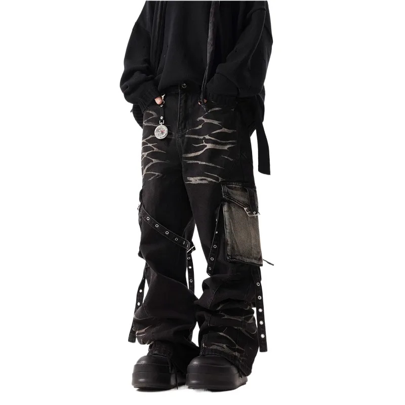 

Мужская мода Vibe Style Большие джинсы в стиле хип-хоп Брюки с несколькими карманами Высокая уличная одежда Свободные джинсовые брюки Y2K Мешковатые джинсы