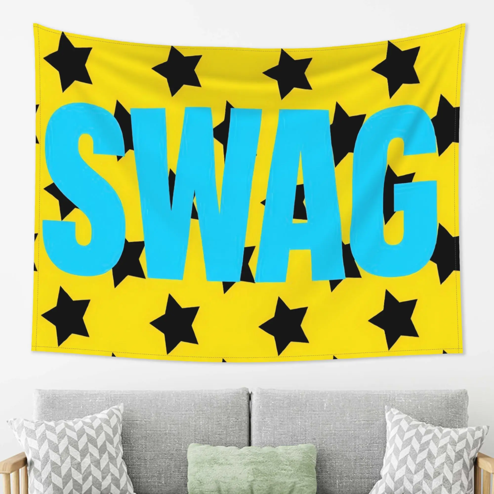 VIKAMA Star SWAG American Trendy and Cool Tapestry Wall Art Hanging for Bedroom Living Room Decor Yellow Blue Contrasting Pop