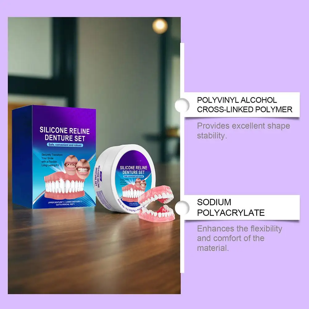 Silicone Denture Set Denture Silicone Reline Kit Securing Upper Lower Dentures Reline Kit For Oral Cavity Without Sensation