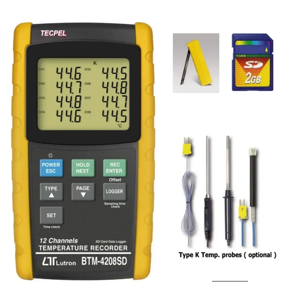 

TECPEL 12 Channel Thermocouple Thermometer Data Logger Recorder Lutron BTM-4208SD