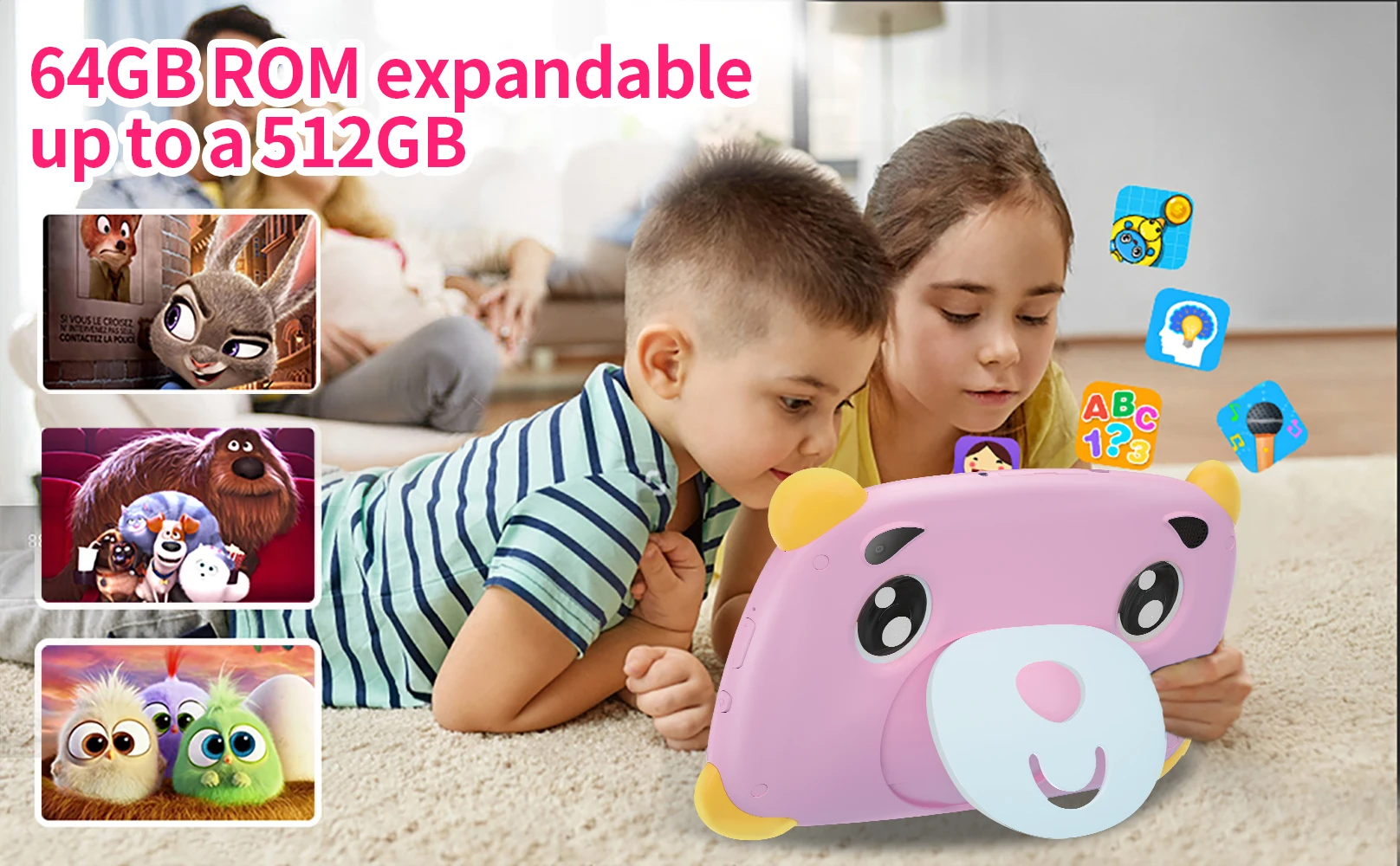 Sauenaneo 7 Inch Android 738 32GB Tablet For Kids Tablets For Children Study Education Bluetooth WiFi With Protective film Gift