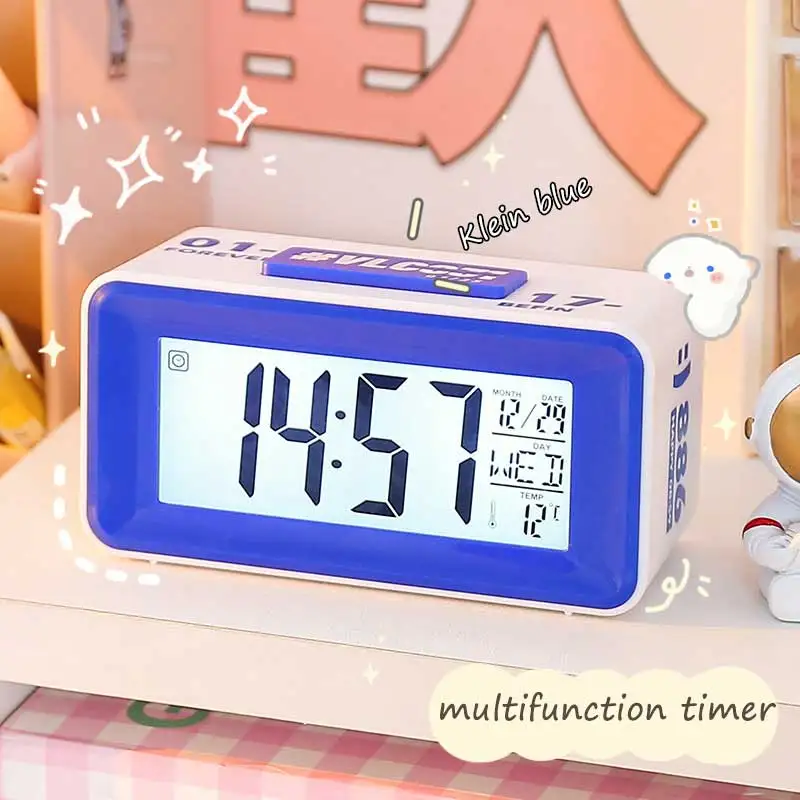 Klein Blue Alarm Clock with Snooze Alarm, Student, Self-Help, Artifact, Children, Desktop, Electronic, Digital