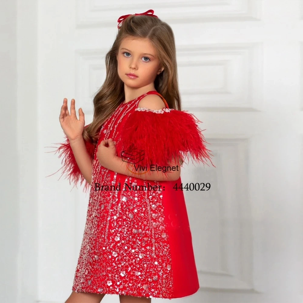 Lantejoulas New Beads Batizado Girl Dress فساتين اطفال للعيد Verão Spaghetti Strap Manga Curta Flower Girl Dresses Comprimento do joelho