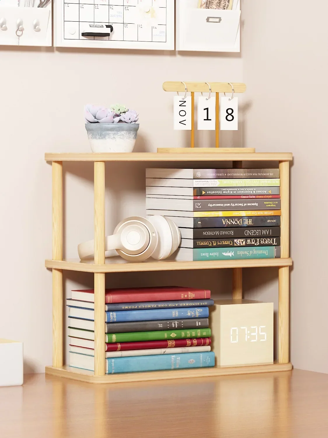 Simple Desk Storage Shelves, Small Bookshelves On The Table, Multi-storey Storage, Office Solid Wood Pole, Partitions,