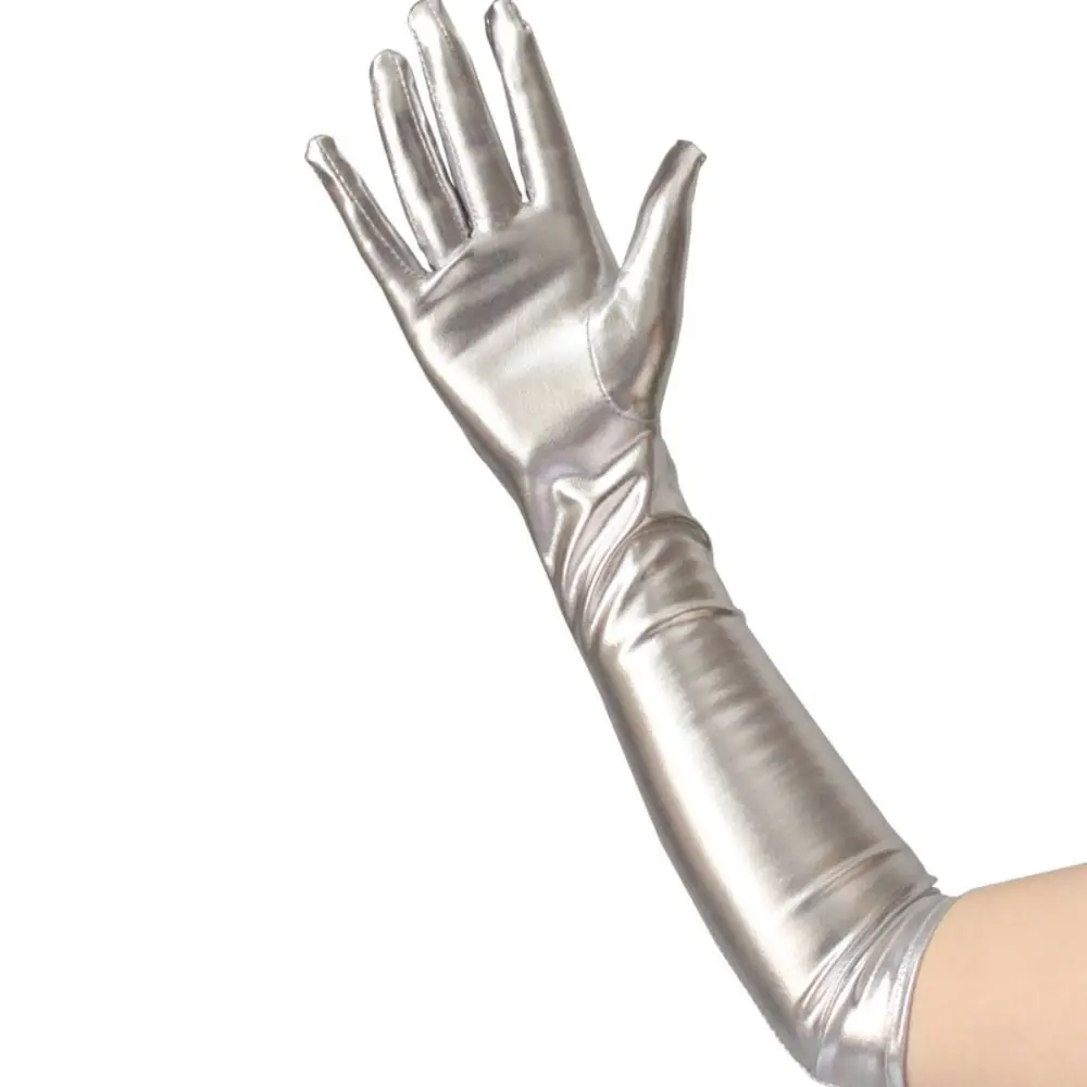 Fashion Shiny Bright Leather Gloves Long/Short Gold Silver Color Etiquette Gloves Stage Performances Punk Mittens Cosplay