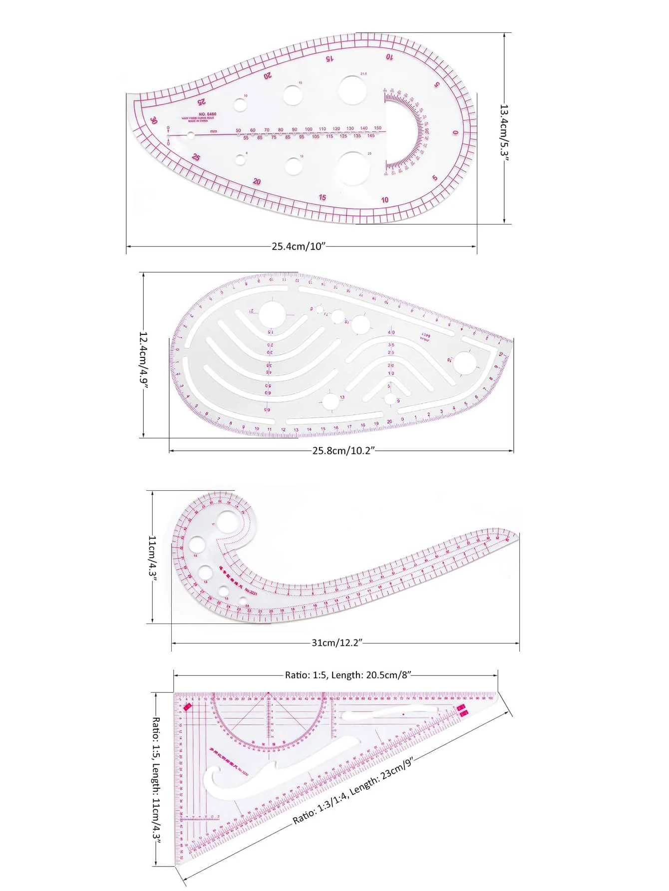 4pcs/set Fashionable And Clear Metric Sewing Ruler Set, French CurvePattern Making Ruler Package For Beginner Tailor Designer