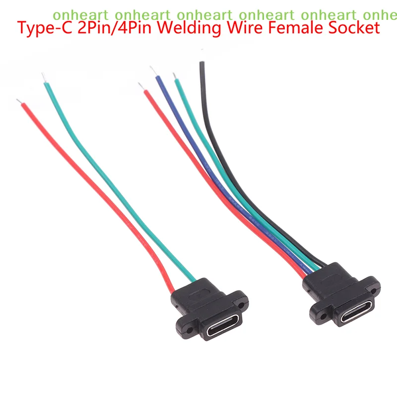 [C]Type-C 2Pin 4Pin Welding Wire Female Waterproof Female Socket Rubber Ring  Current Fast Charging port