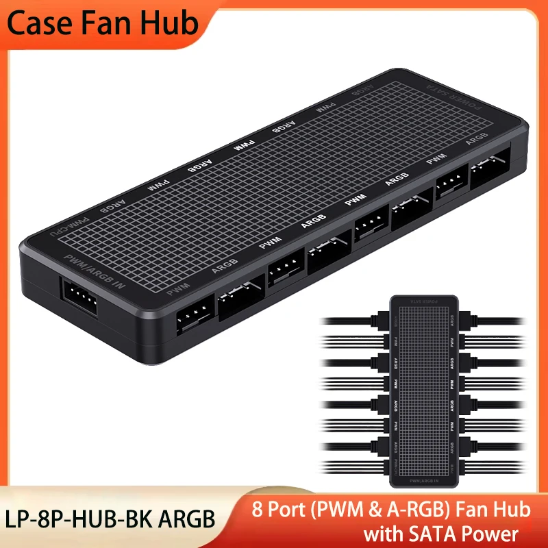 

8-портовый концентратор вентилятора ARGB и PWM 2-в-1, разветвитель магнитного всасывания, поддержка SATA Power, 3-контактный/4-контактный контроллер вентилятора для вентиляторов корпуса ПК