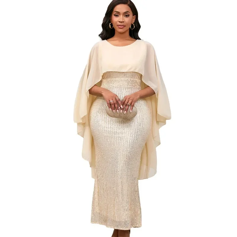 

Dashiki African Dresses for Women 2025 Spring African 3/4 Sleeve Sequin Party Evening Long Maxi Dress Outfits African Clothes