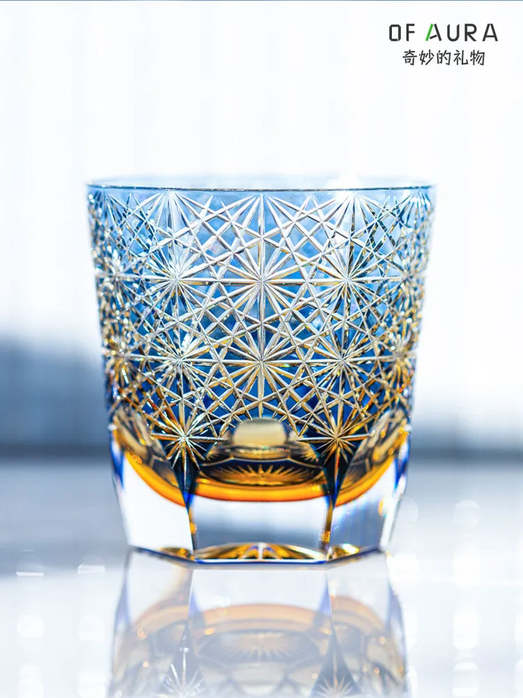 PYH blue daisy high-end hand-carved crystal glass whiskey foreign wine gift cup