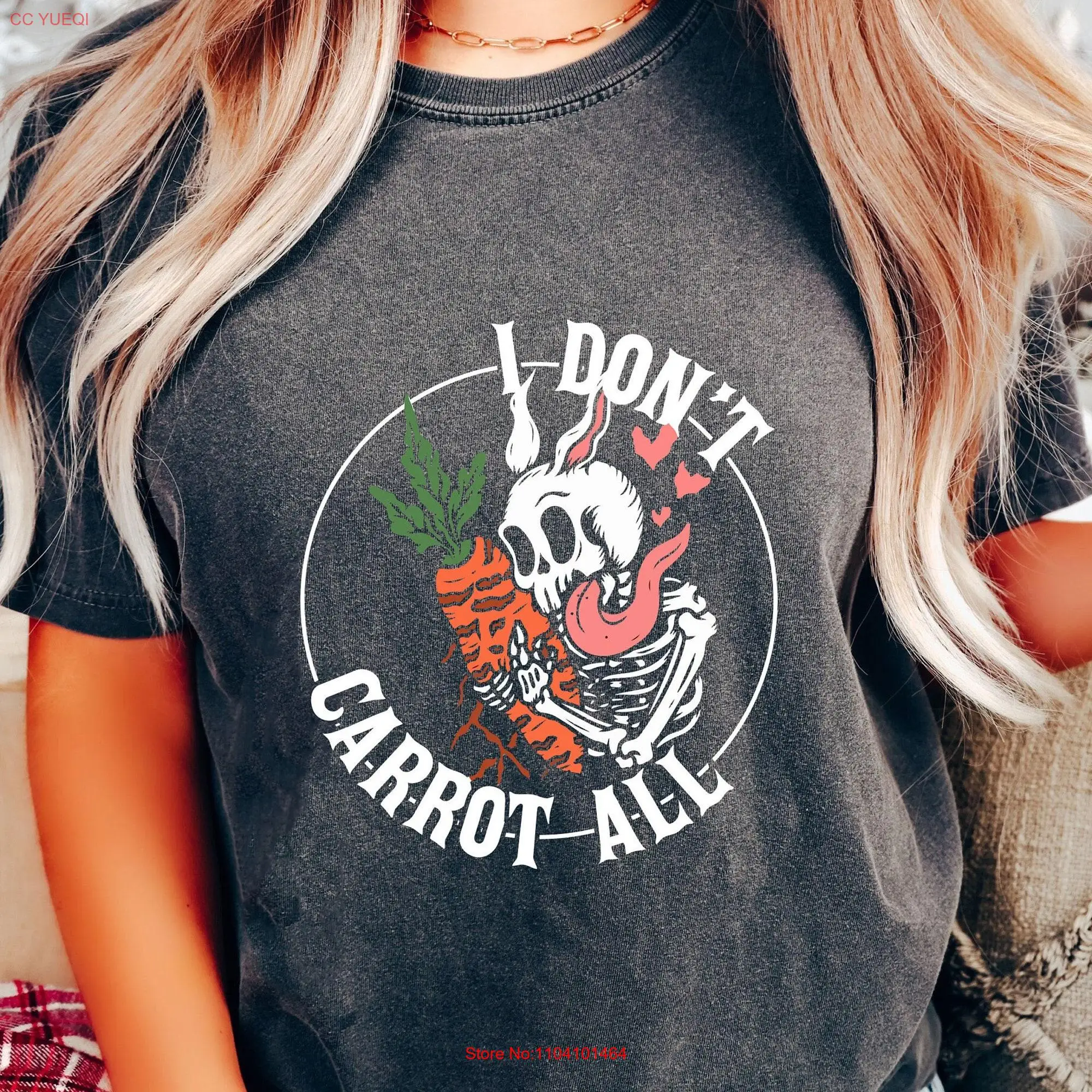 Comfort Colors Funny Easter T Shirt For Bunny Lovers I Don't Carrot All Cute Skull Skeleton long or short sleeves