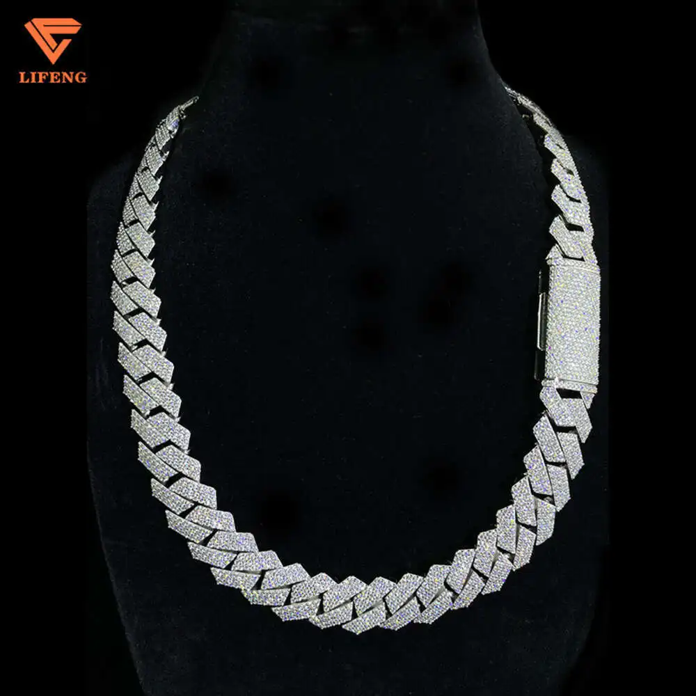 

Selling 18mm 20mm 925 Silver Gold Plated Jewelry Ice Out Vvs Moissanite Chain Hip Hop Cuban Link Chain Necklace