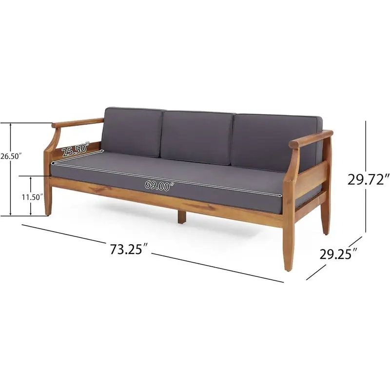 3-Sitzer-Sofa-Chat-Set aus Akazienholz mit Ottomane, Gartenmöbeln für Terrasse, Balkon oder Terrasse