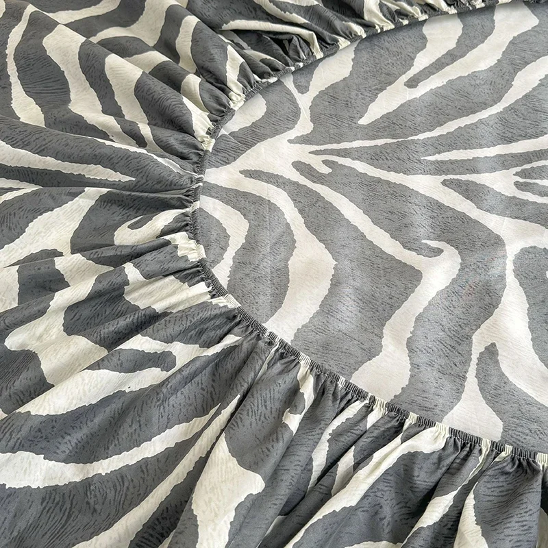 Bed Sheet with Elastic Band Zebra Stripes Printed Fitted Bed Sheet Queen Size Bed Sheets Sets High Quality Single Sheets for Be