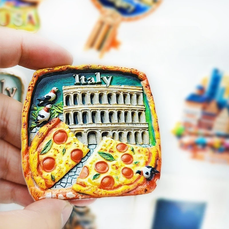 Italy Colosseum Pizza Refrigerator Sticker Travel Accompaniment Gift Souvenirs Premium Stereo Magnetic Sticker