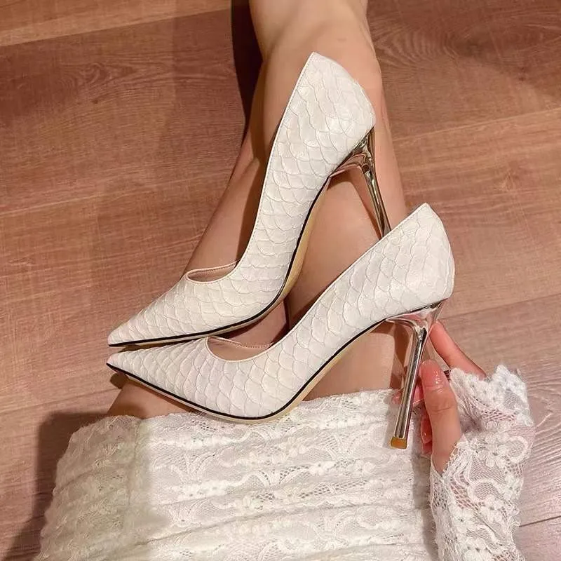 

New White Super High Stiletto Heels Pumps Women Office Pointed Toe Thin Heel Party Shoes Woman High Heel Work Dress Shoes