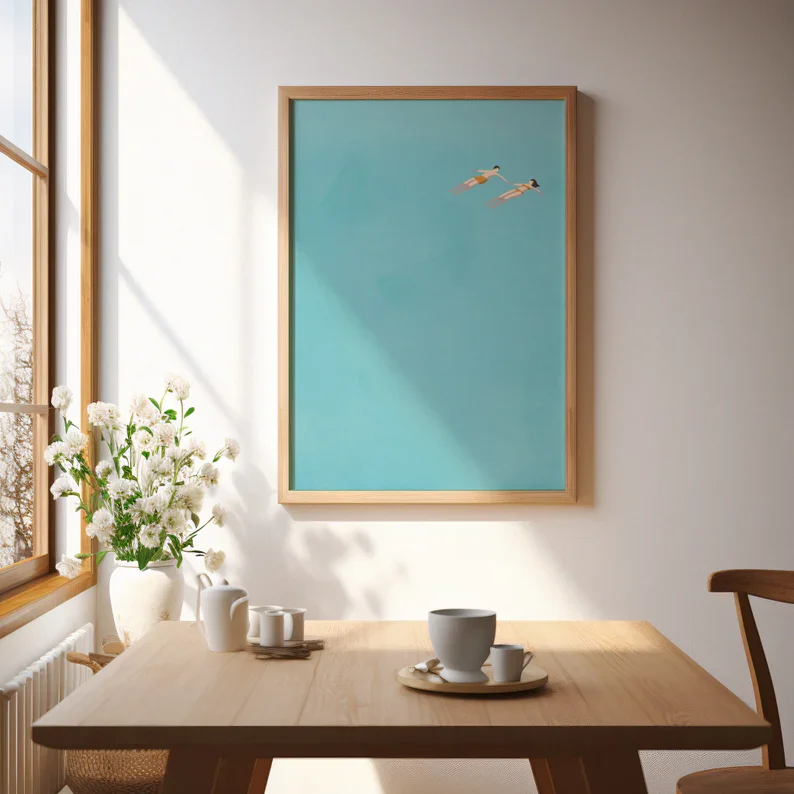 Floating in Swimming Pool Into The Water Summer Nordic Poster Canvas Painting Wall Art Pictures Beach House Home Decor Gift