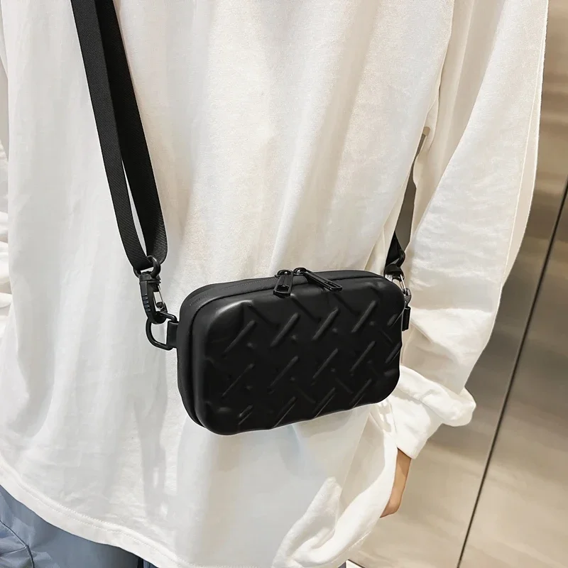 Diagonal Pu Leather Shoulder Bag For Men And Women Orange Black Box Handbag Casual Mini Crossbody Bag Versatile Trend Couple Bag