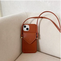 New for iPhone 14 Promax Vintage Houndstooth Phone Case 13/12Pro Card Coin Wallet XSMAX XR Crossbody Lanyard 11 Protection Cover