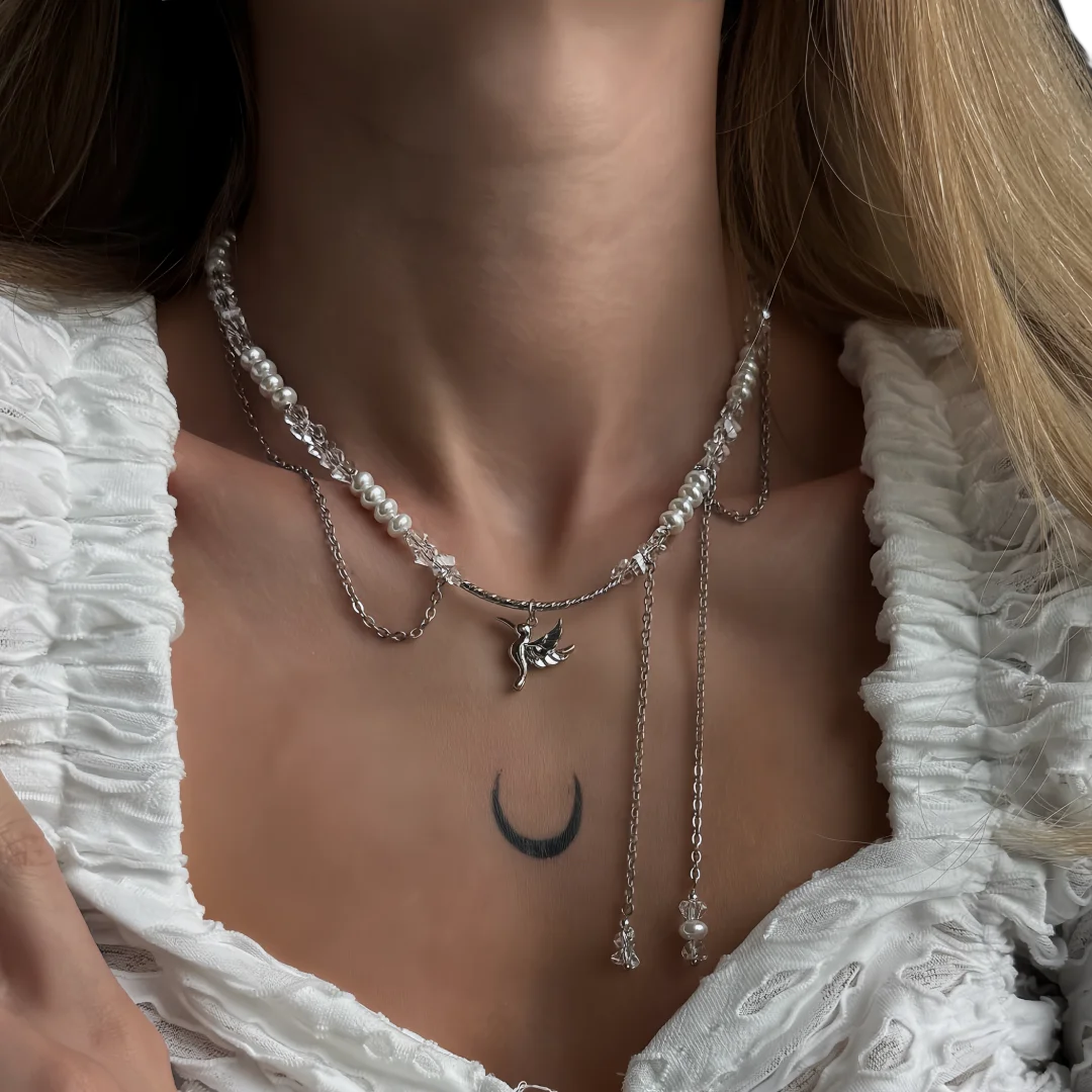 New Y2K Heart Beaded Necklace Women Boho Crystal Class Gravel Clavicle Chain Cool Y2K Choker Exquisite Fashion Jewelry