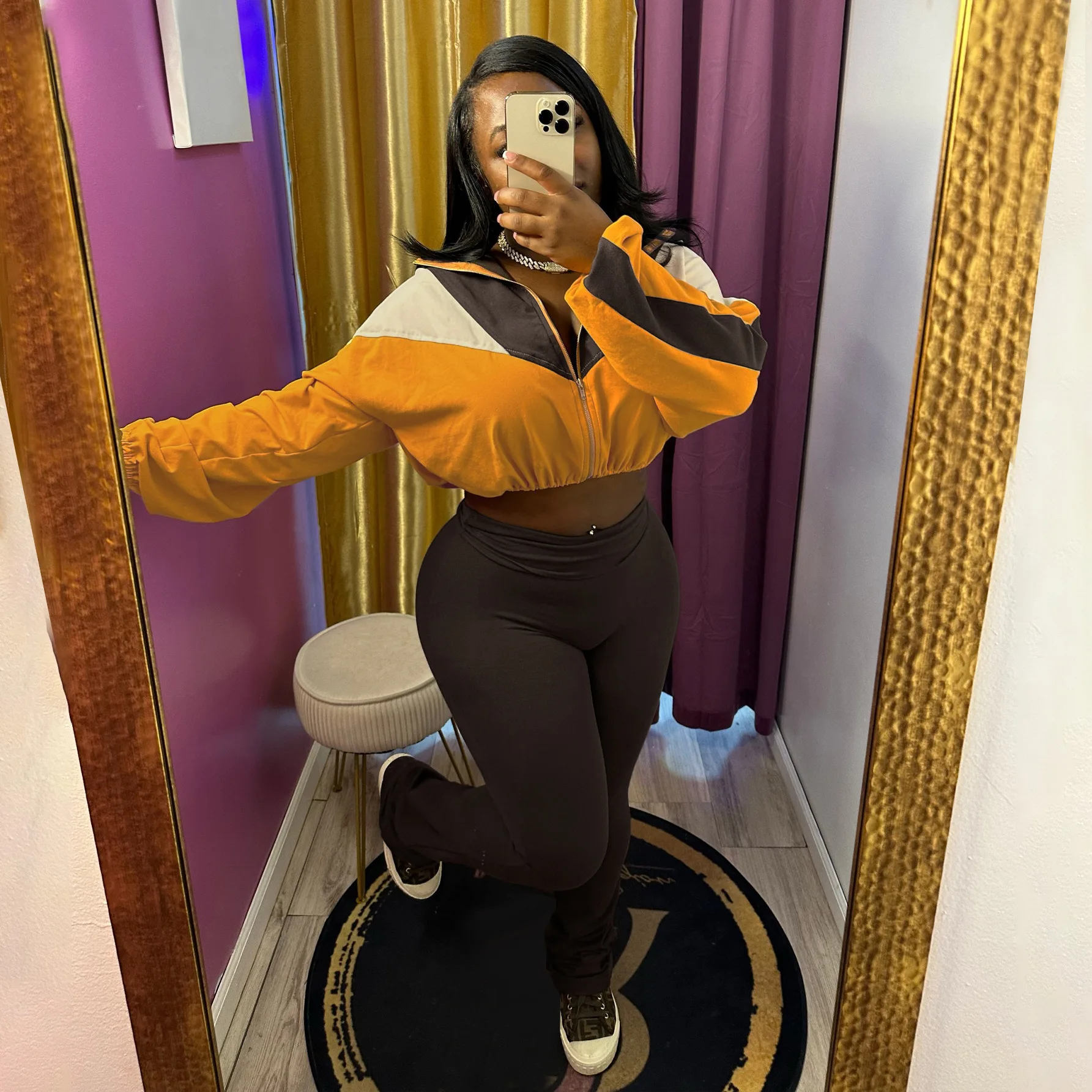 

American European New Fashion Women's Casual Trendy Color-coded 2 Pieces Sets Zipper Long Sleeve Cardigans Slim Trousers Female