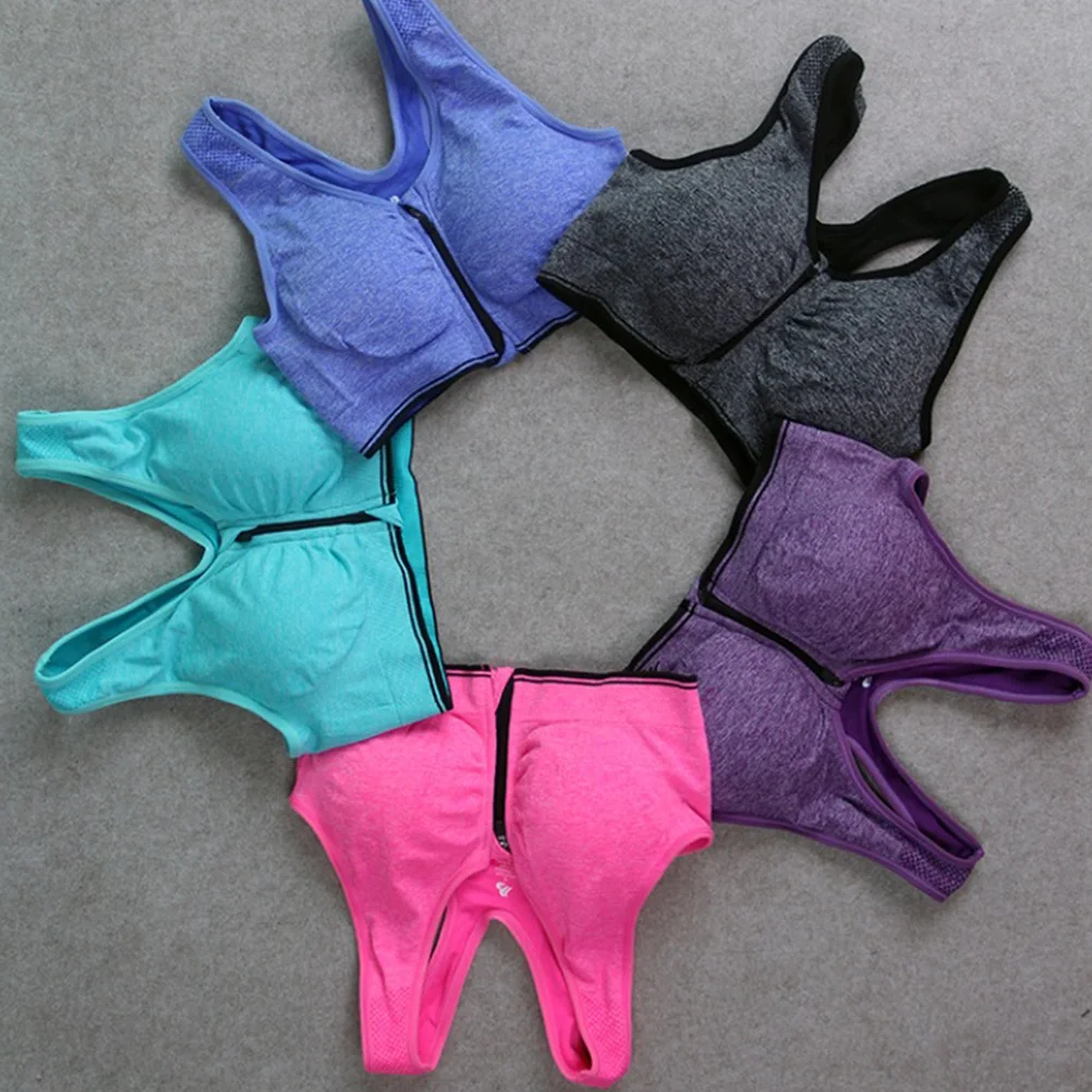 

Wireless Yoga Tank Top Breathable Padded Sports Bra For Women Front Zipper Closure Xl Blue Gym Running Fitness Workout