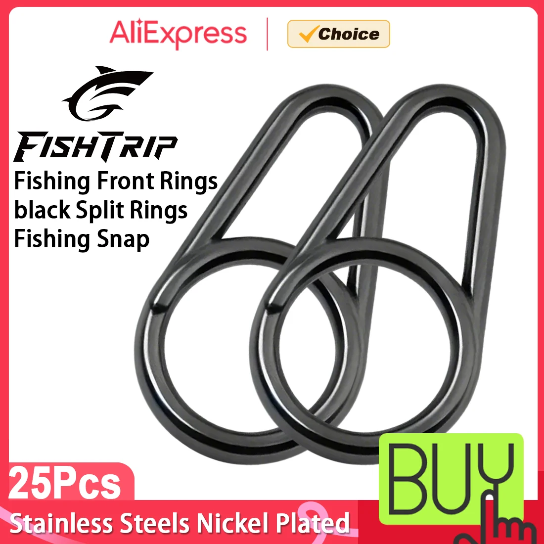FishTrip 50Pcs Fishing Front Rings Black Split Rings Fishing Snap Stainless Steel Saltwater Lure Hook Fishing Connector