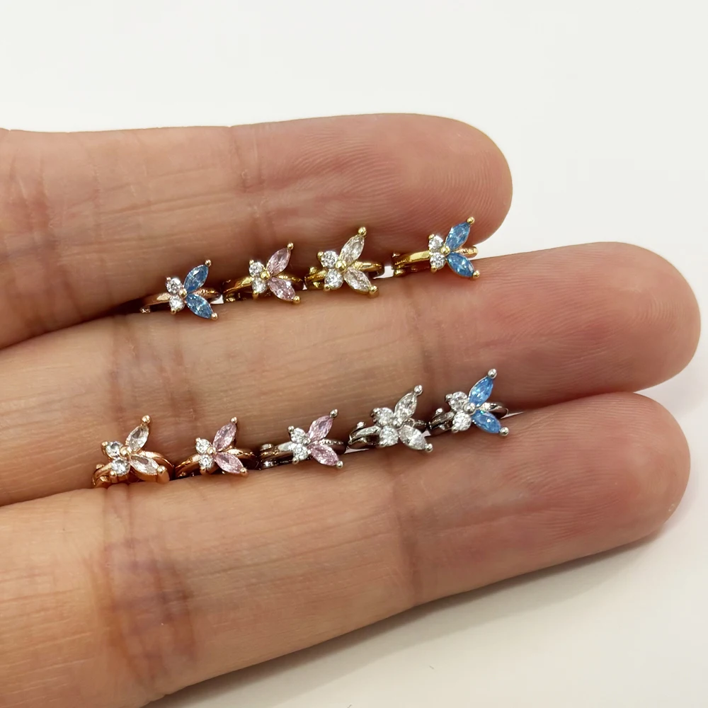 Cute Small Copper Closed Circle Zircon Butterfly Hoop Earring for Women Men Ear Cartilage Piercing Cuff Jewelry Wholesale