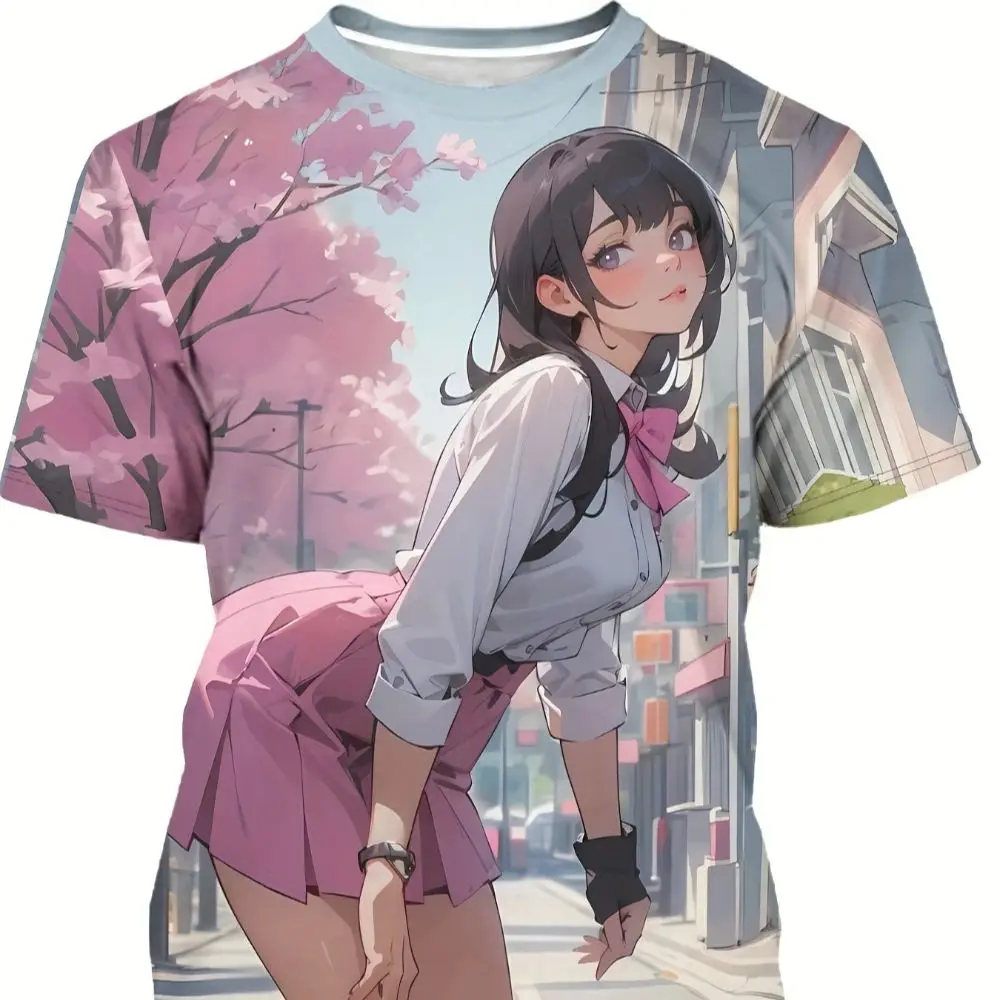 جديد الرجال ثلاثية الأبعاد أنيمي فتاة تي شيرت مطبوع ساكورا وزي مدرسي نمط عادية فضفاض تي شيرت للنزهات الصيفية هدايا الرجال