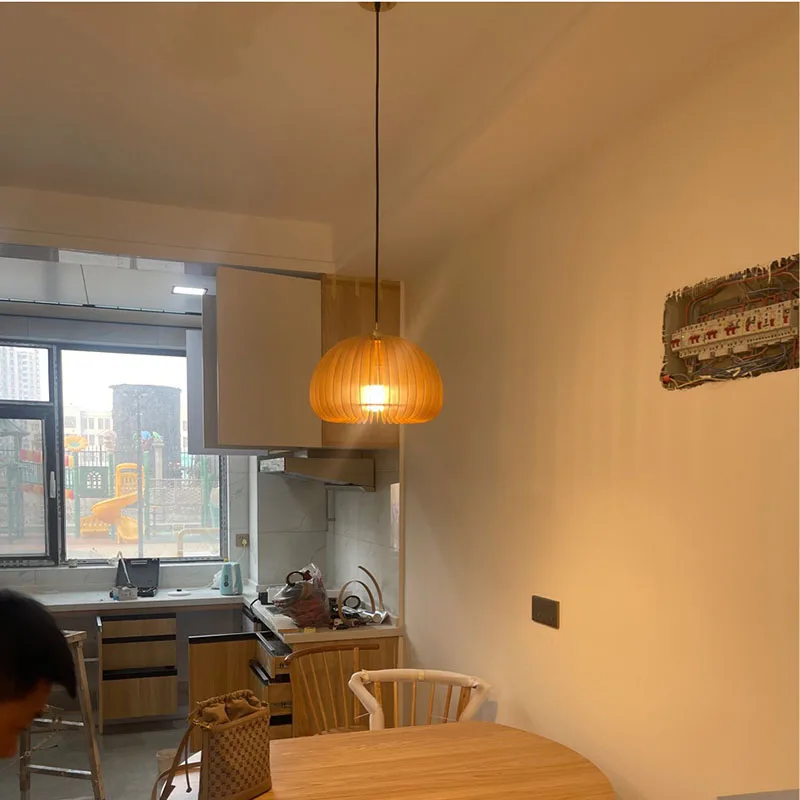 

Wood Art Pendant Light Japanese Style Dining Room Bed Room Bedside E27 Base Wooden Dia18/30cm Hanging Lamp Home Decorate