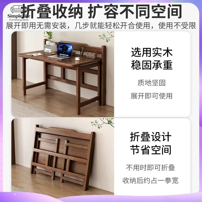 Solid Wood Foldable Desk for Adults Home Office Desk Workbench Bedroom Balcony Writing Table Small Tea Table Computer Desk
