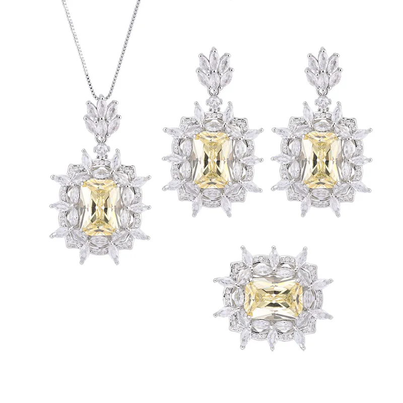 Jewelry Copper Gold-Plated Vintage Yellow Diamond Base Women's Handmade Inlaid Diamond Set Main Stone 10*14