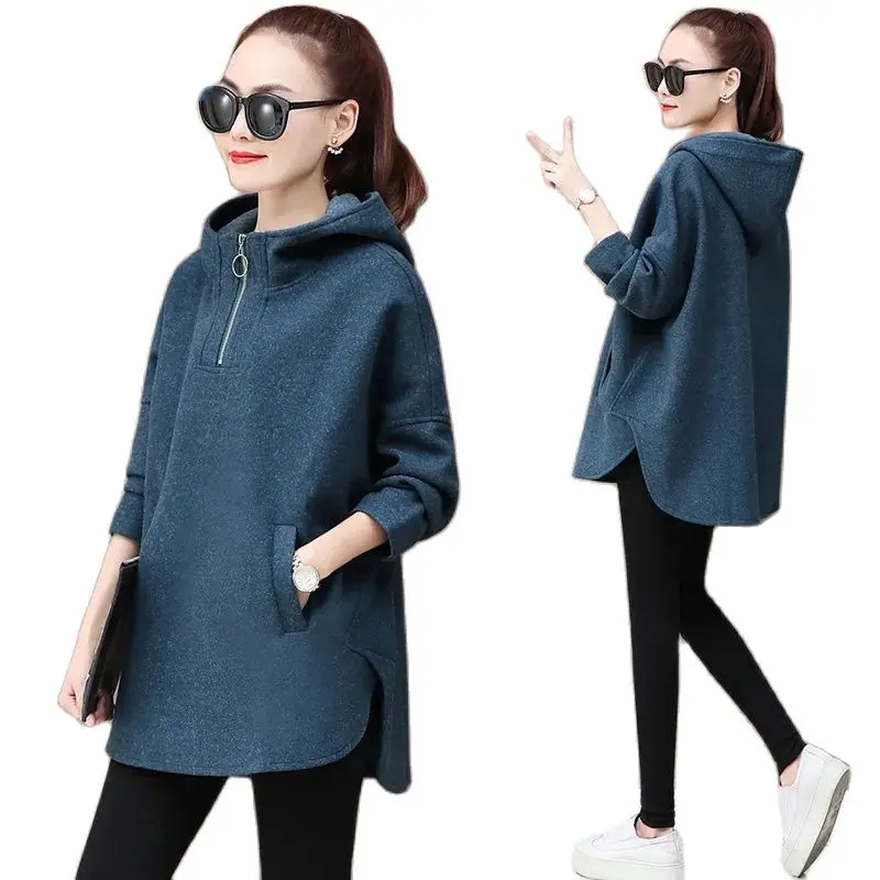 2024 New Hooded Sweatshirt Hoodie Women's Coat Mid-Length Spring Autumn Korean Loose Fashion Tops Female Casual Jacket 3XL