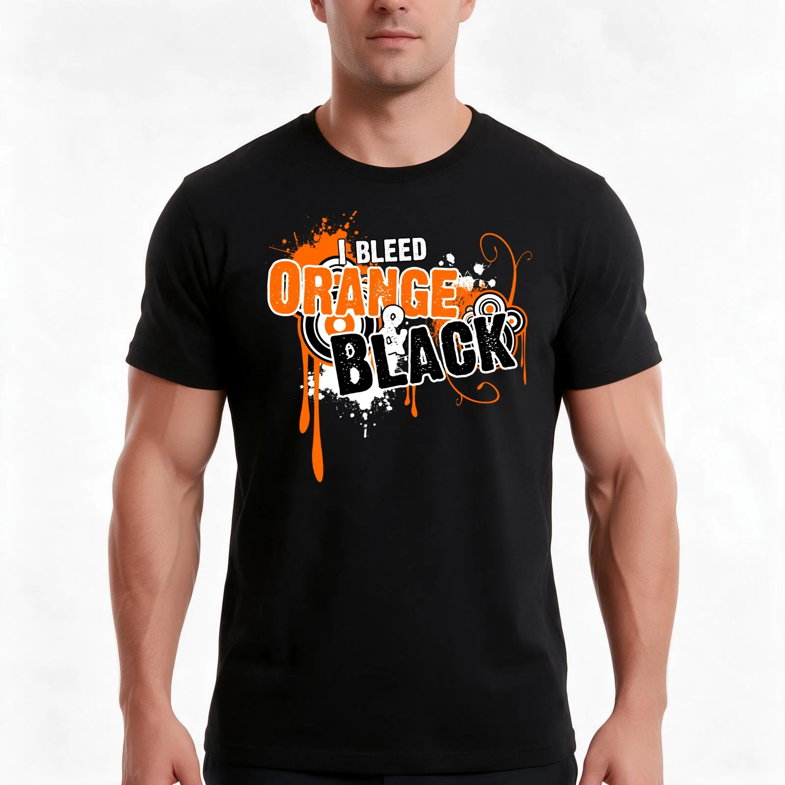 I Bleed Orange and Black T-Shirt, Summer Casual Cotton Tee, Oversized Streetwear Tops, Vintage Graphic Print, Unisex Men Women