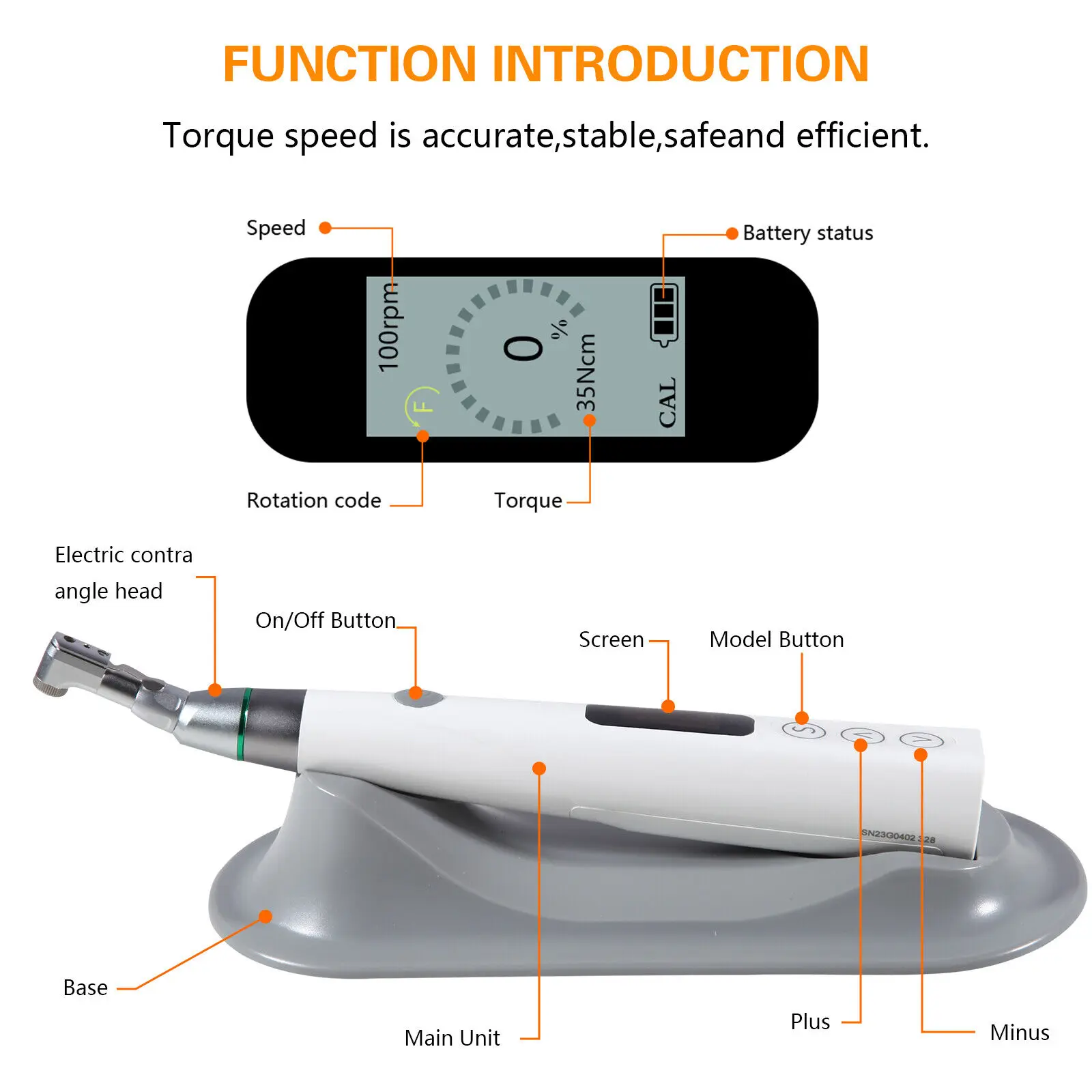 Dental Electric Wireless Torque Driver Implant Torque Wrench Tool Small Head With 3pcs Drivers