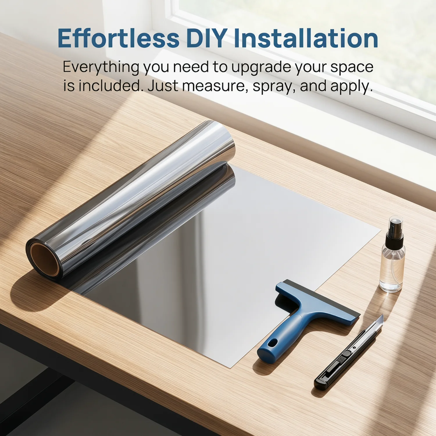 Daytime One Way Mirror Privacy Window Film Reflective Heat Control Static Cling Removable for Bathroom Bedroom Glass