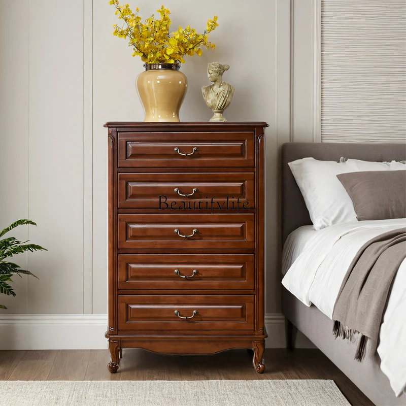 

American all-solid wood retro chest of drawers, bedroom storage storage cabinet
