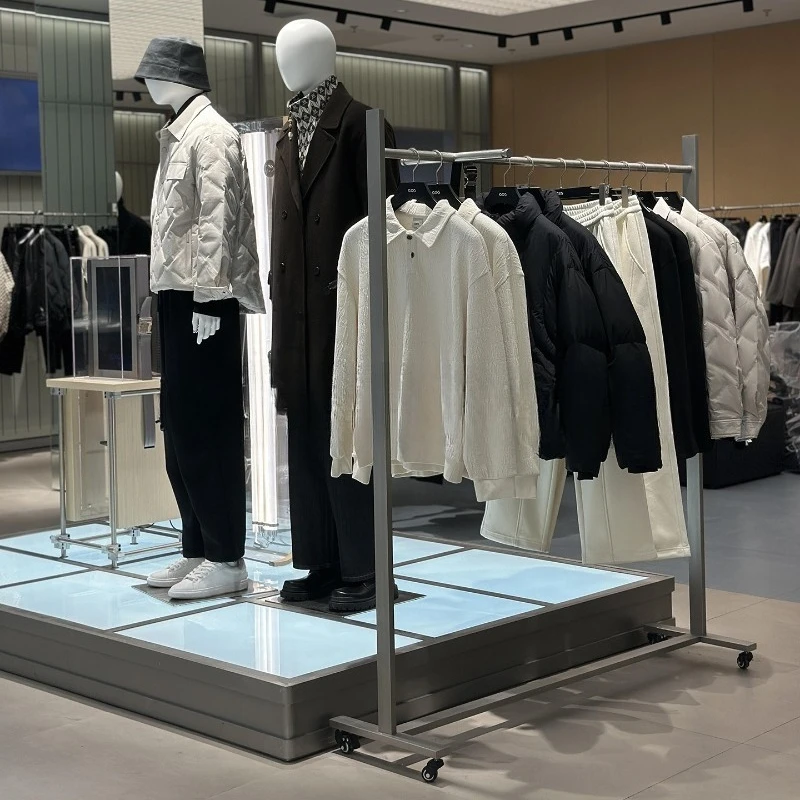 

Stainless steel brushed middle island rack mobile shelf hanger