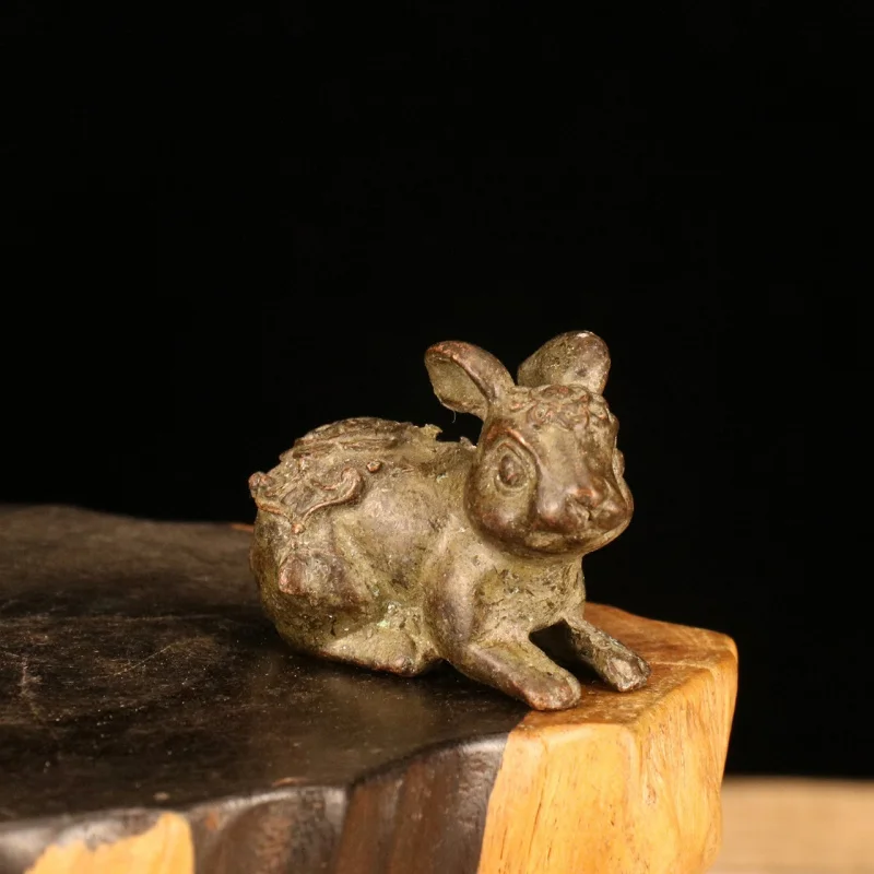Antique Collectible Copper Ornament, Alloy Zodiac Rabbit Decorative Craft