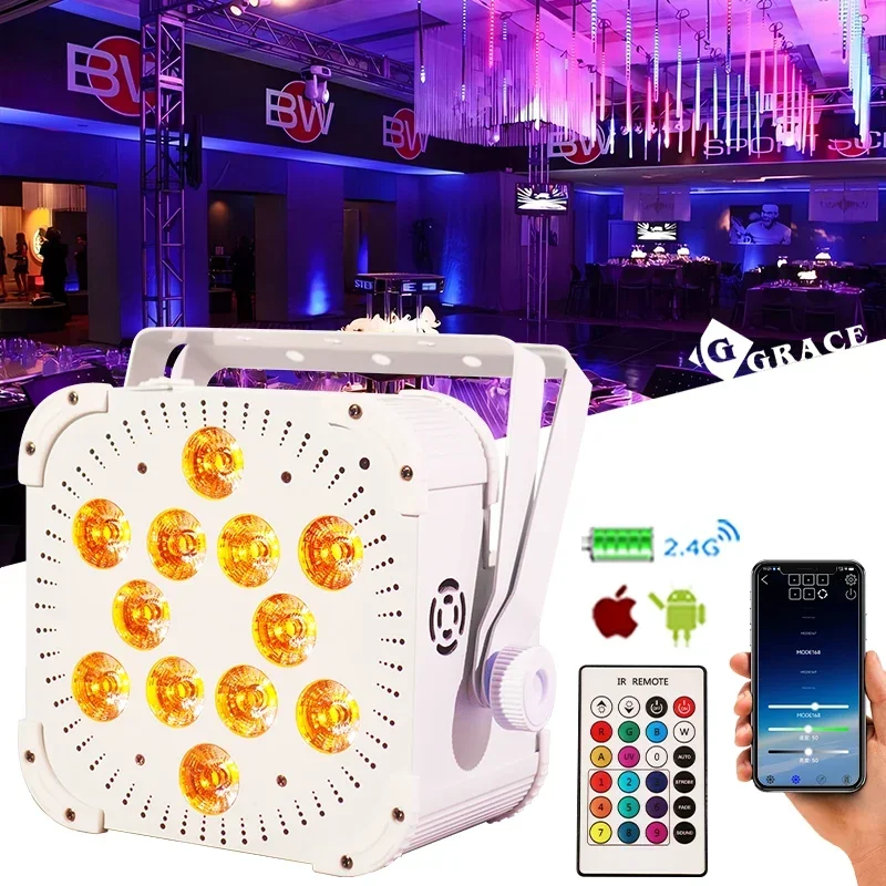 

Grace RGBWAUv 6in1 DJ LED Flat Par Can Свадебный Wi-Fi Беспроводной DMX с батарейным питанием Par Light