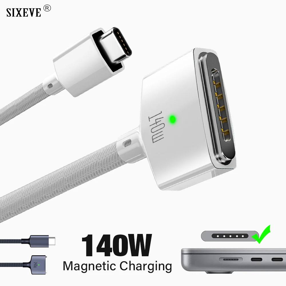 For USB Type C to MagSafe 3 140W PD 3.1 Fast Charge Magnetic Cable Macbook Pro 2021 2023 14 16 Air M2 Mac Adapter Charger Wire