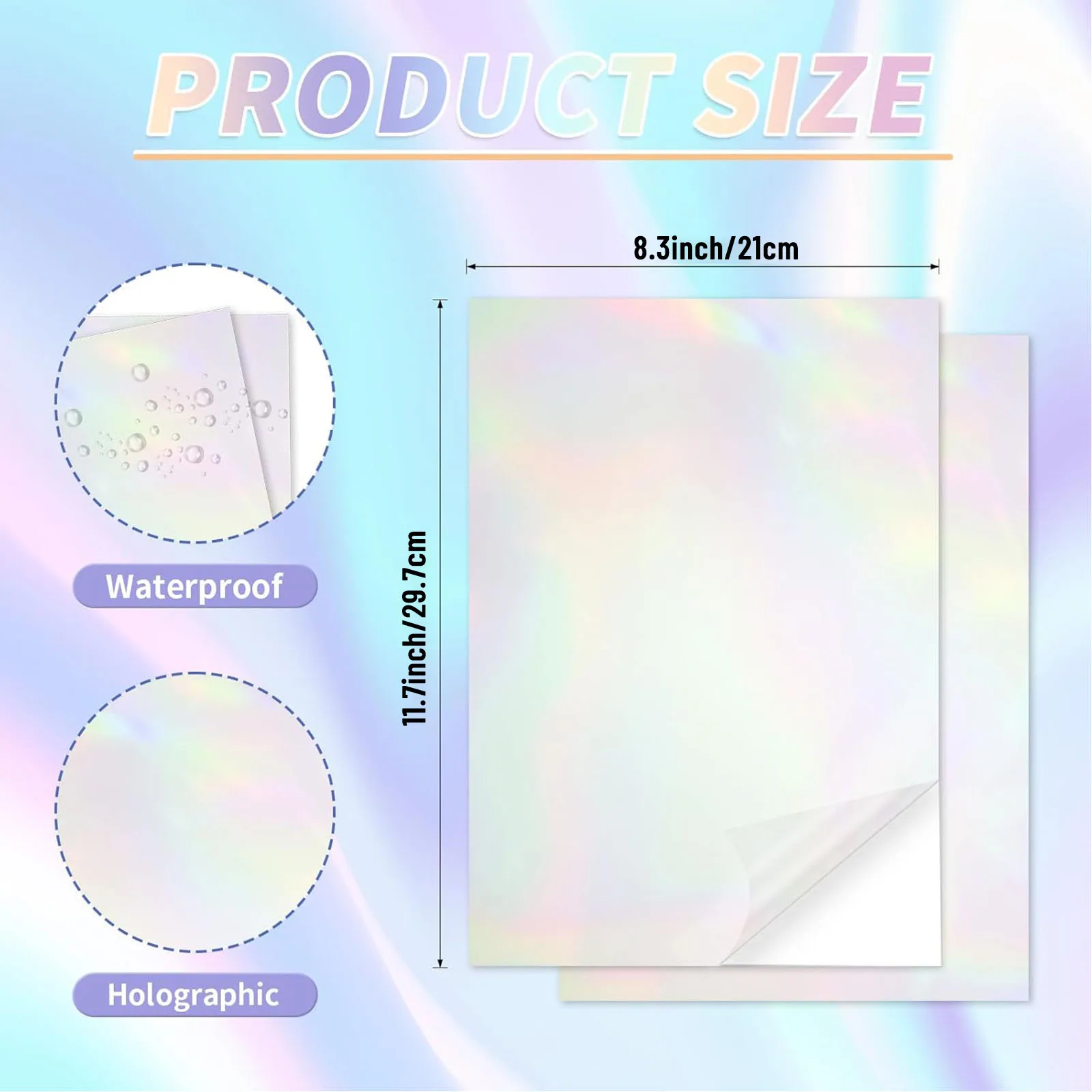 20 Sheets Rainbow Clear Holographic Sticker Paper for Inkjet Printer and Laser A4(8.3x11.7 )Printable Vinyl Clear Sticker Paper