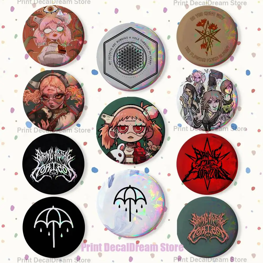 

B-BringS Me The HorizonS Bmth 22mm,32mm,42mm,58mm,75mm Round Badge Brooch for Various Clothing Backpack Jewelry Accessories Gift