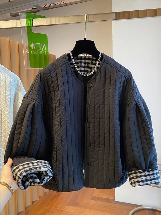 

Ele Quilted Cotton Jaet Women's Winter Lightweight Warm Cotton Coat Top Casual Simple Color ort Outerwear